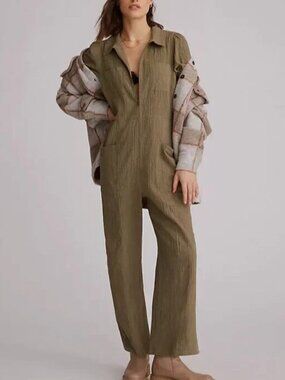 Anthropologie The Odells 2 NWT Tamil Olive Textured Utility Jumpsuit Coveralls